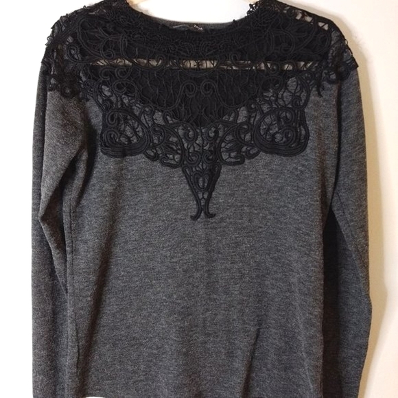 Zara Gray Sweater with Black Lace - Picture 1 of 5